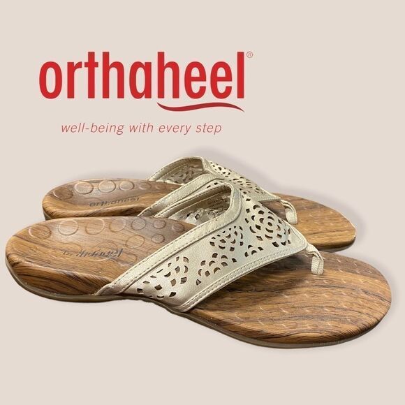 Orthoheel Metallic Slide Thong Sandals 9 - Picture 1 of 5